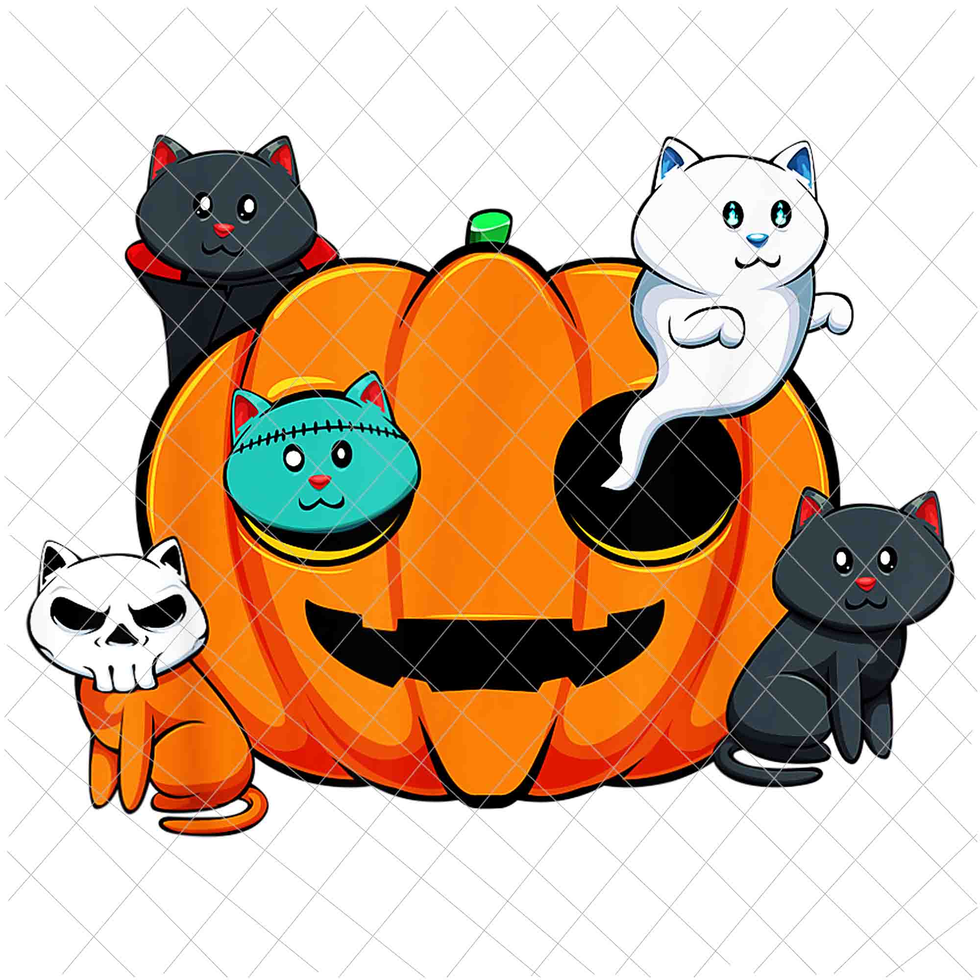 Pumpkin Monster Cats Halloween Png, Lazy Halloween Cute Kittens Png, Cat Halloween Png, Ghost Cat Halloween Png, Monster Cats Halloween Png