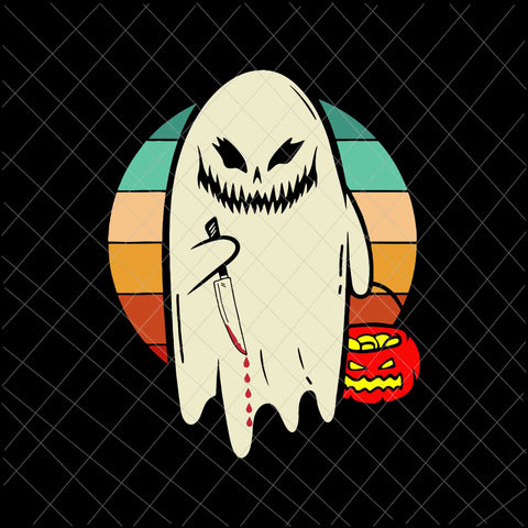 Spooky Ghost Retro Halloween Svg, Ghost Halloween Svg, Ghost Knife Svg, Ghost Knife  Halloween Svg, Funny Halloween Svg