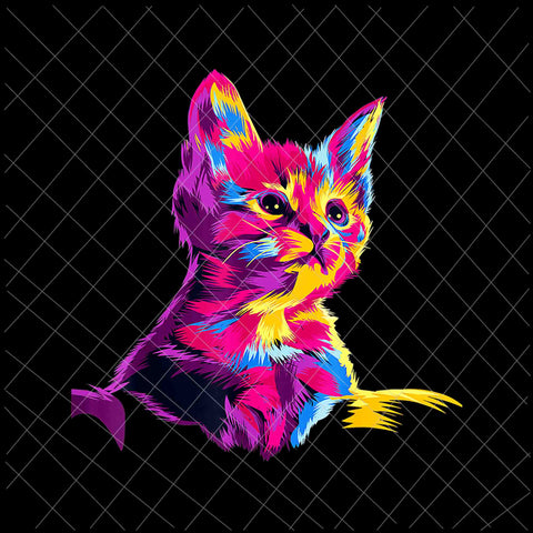 Kitten Colorful Art Png, Cat Lovers Png, Cat Dad Png, Cat Mom Png, Cat Colorful Png