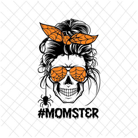 Momster Svg, Halloween Skull Mom Messy Hair Bun Monster Svg, Skull Mom Svg, Skull Mom Halloween Svg