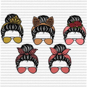 Messy Bun svg, mom life sunglasses and headband Svg, Messy Bun with leopard Svg, Mother's day Svg