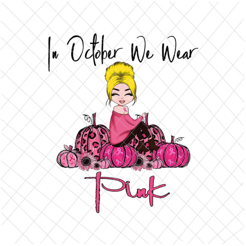 In October We Wear Pink Girl, Breast Cancer Awareness png, Pink Cancer Warrior png, Pink Ribbon, Halloween Pumpkin, Pink Ribbon Png, Autumn Png