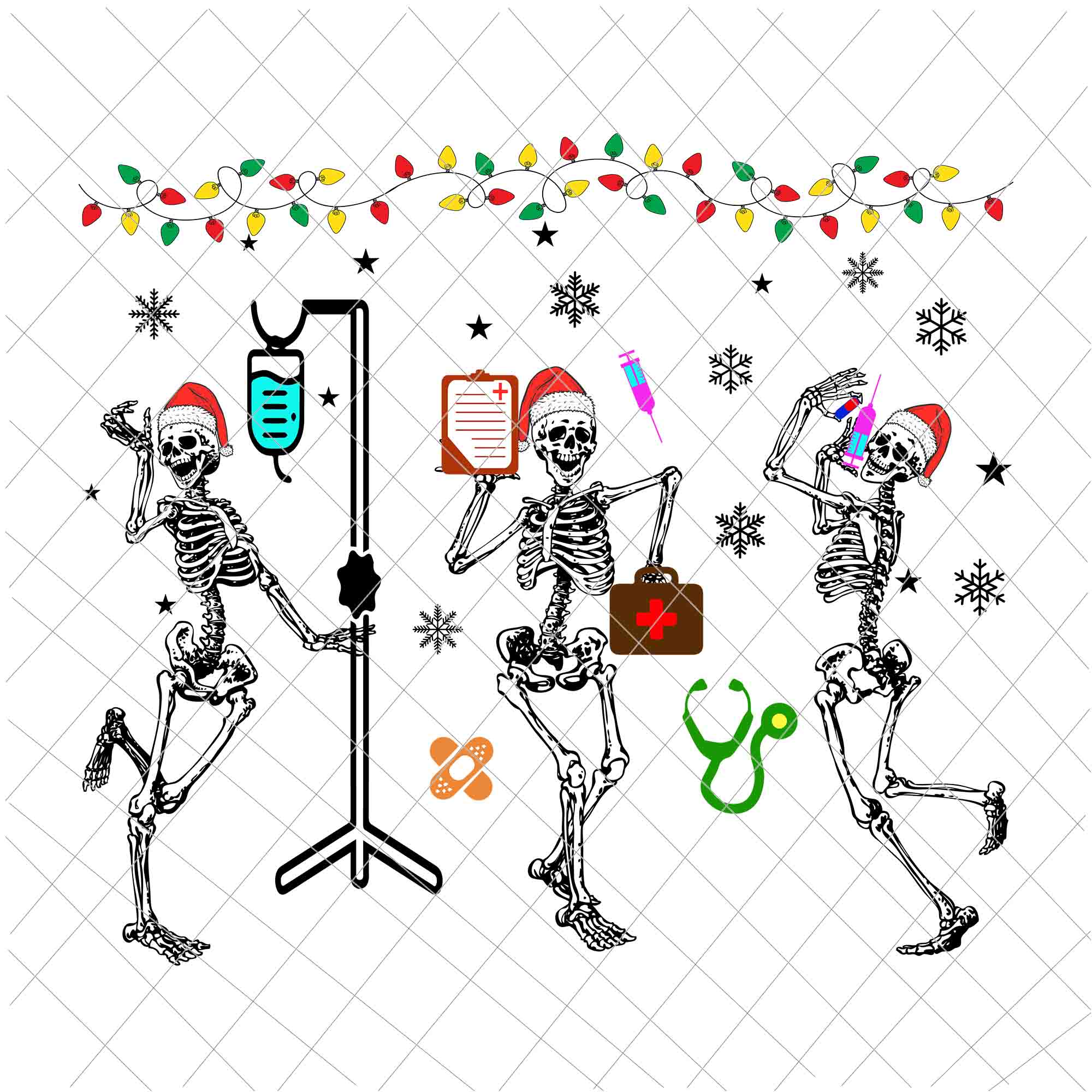Funny Dancing Skeleton Santa Hat Christmas Lights Xmas Nurse Svg, Dancing Skeleton Christmas Svg, Dancing Skeleton Nurse Svg, Nurrse Christmas Svg