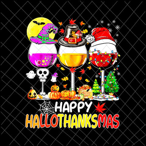 Happy Hallothanksmas Wine Glasses Png, Wine Halloween Thanksgiving Png, Hallothanksmas Wine Png