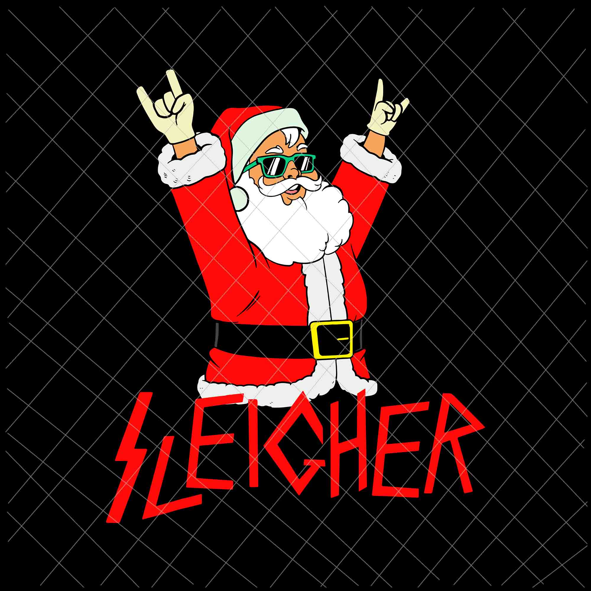 Sleigher Santa Svg,  Funny Christmas Heavy Metal Music Svg, Christmas Music Svg, Santa Music Svg