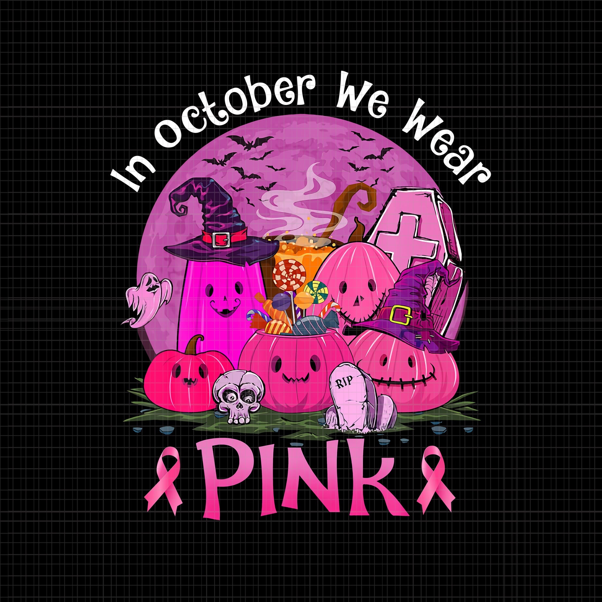 In October We Wear Pink Png, Pink Boo, Breast Cancer Awareness png, Pink Cancer Warrior png, Pink Ribbon, Halloween Pumpkin, Pink Ribbon Png, Autumn Png