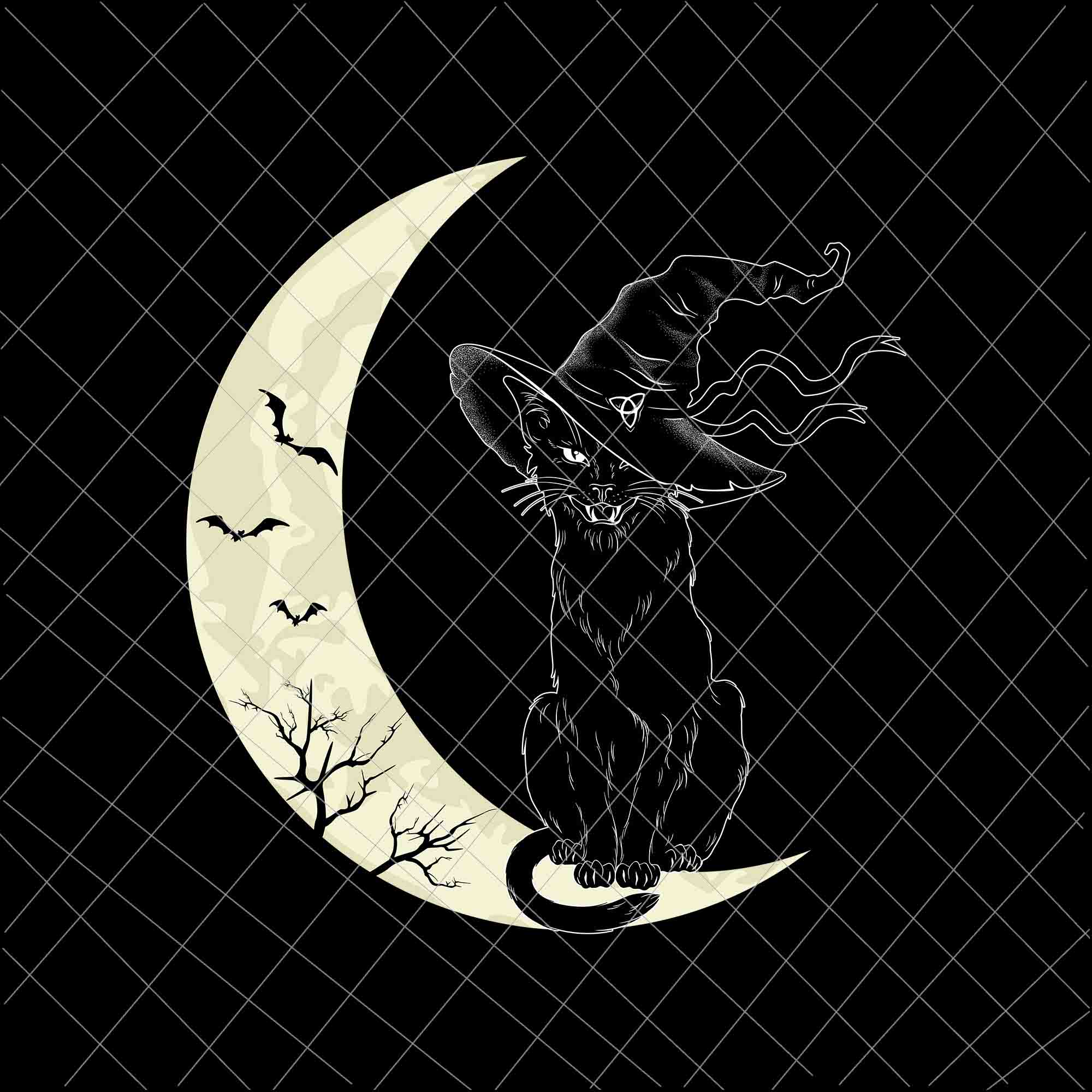 Moon Halloween Scary Black Cat Svg, Black Cat Witch Hat Halloween Svg, Black Cat Halloween Svg, Cat Witch Svg
