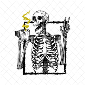 Skeleton Drinking Coffee Peace Halloween Svg, Skeleton Halloween Svg, Skeleton Coffee Svg, Funny Skeleton Halloween Svg