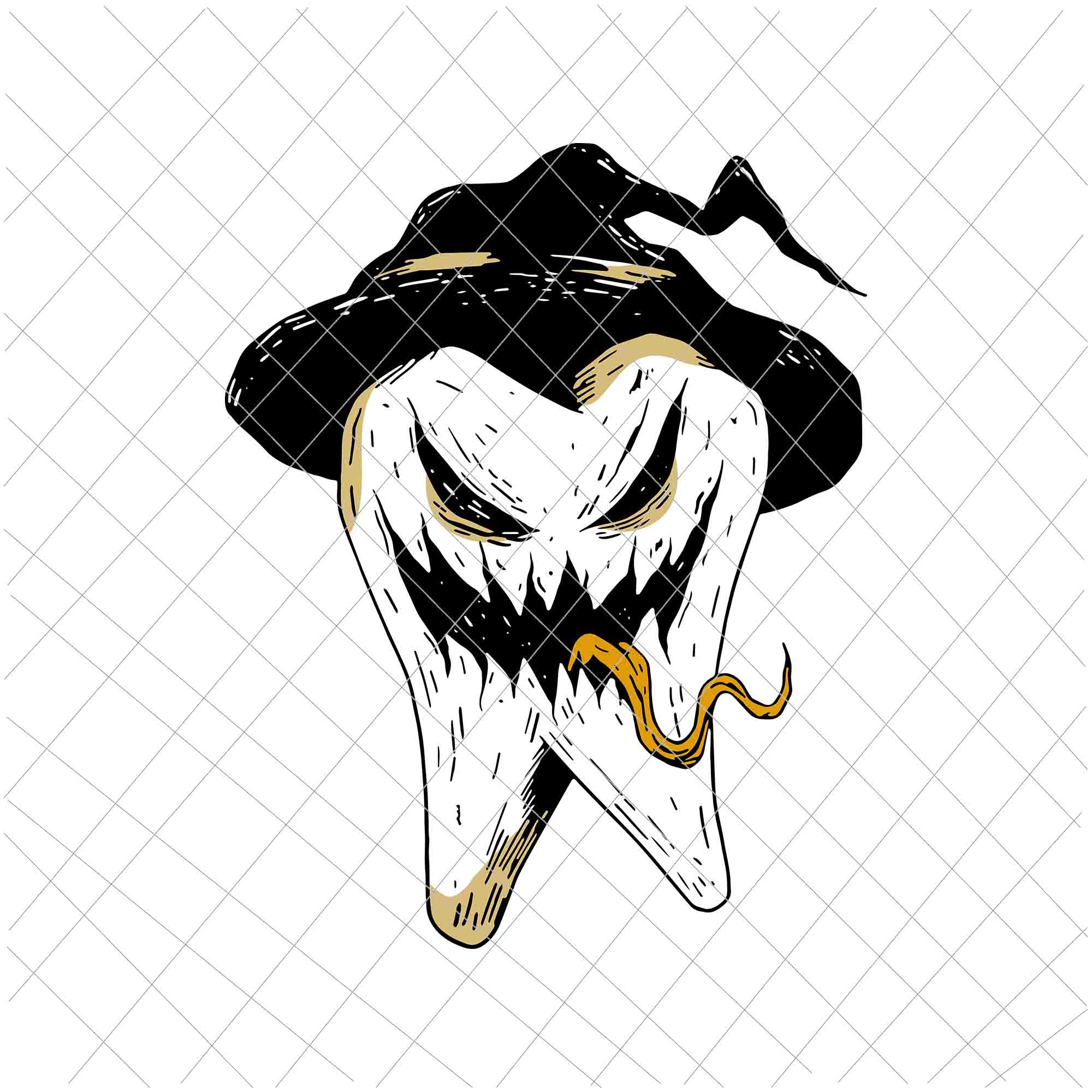 Funny Skull Skeleton Halloween Svg, Scary Tooth Zombie Face Tongue Witch Hat Svg, Scary Tooth Witch Svg