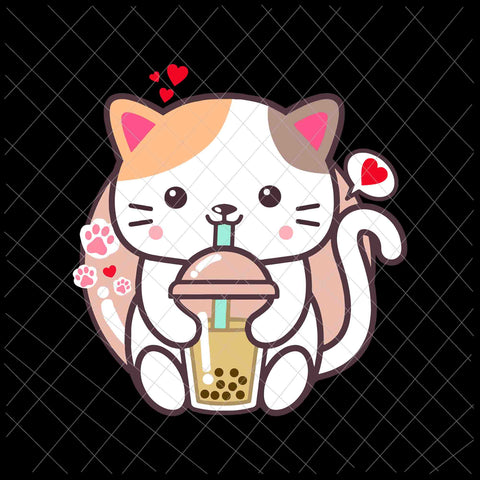 Cat Boba Tea Svg, Bubble Tea Kawaii Anime Japanese Neko Svg, Cat Kawaii Anime Japanese  Svg