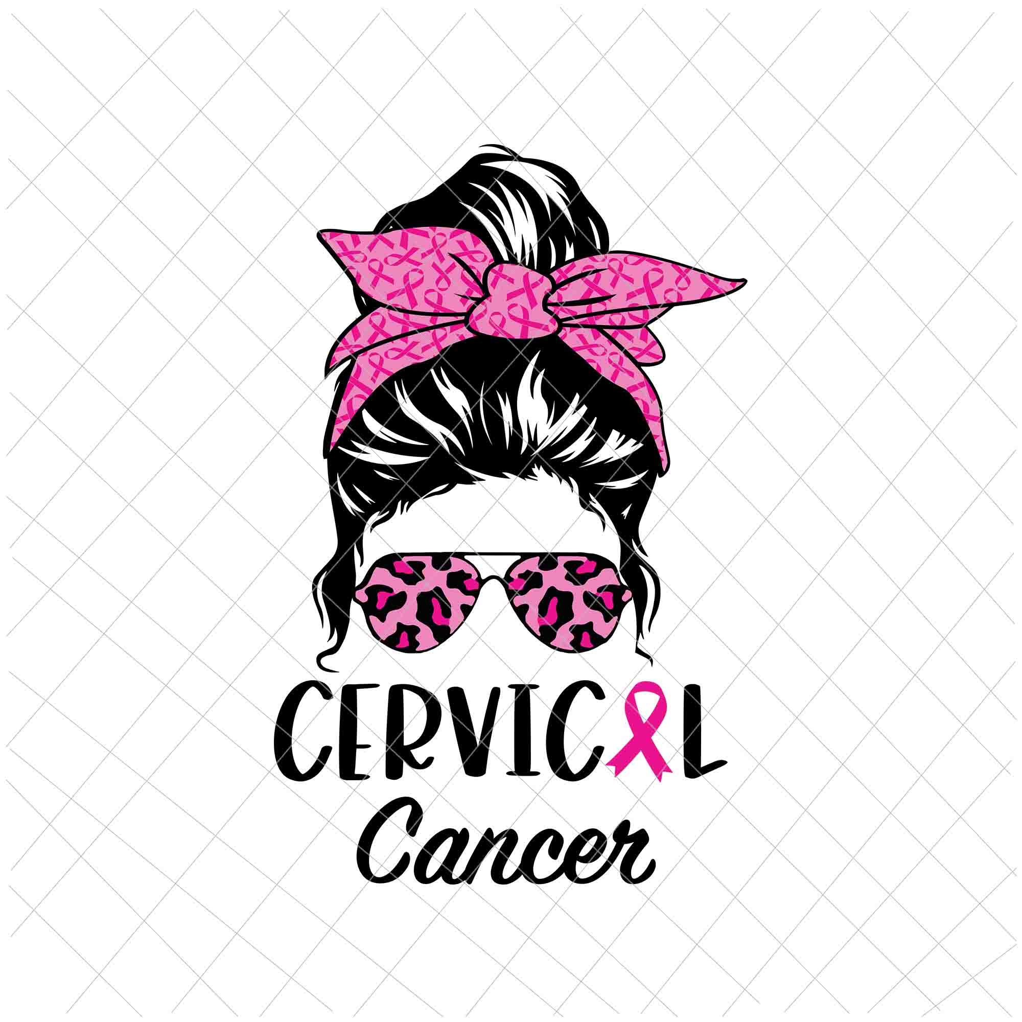 Cervical Cancer Messy Bun Leopard Pink Svg, Cervical Cancer Messy Bun Pink Warrior Breast Cancer Awareness Svg, Cervical Cancer Svg, Pink Ribbon Svg, Autumn Png, Breast Cancer Awareness Svg, Breast Cancer Svg