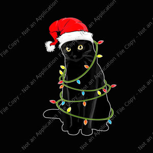 Black Cat Christmas Pajama Png, Cat Christmas Light Png, Cat Png, Christmas Png, Hat Santa Png, Cat Light Christmas Png,  Black Cat Christmas