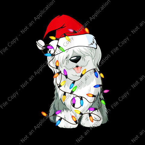 Old English Sheepdog Dog Light Png, Christmas Dog Png, Dog Santa Png, Christmas Png