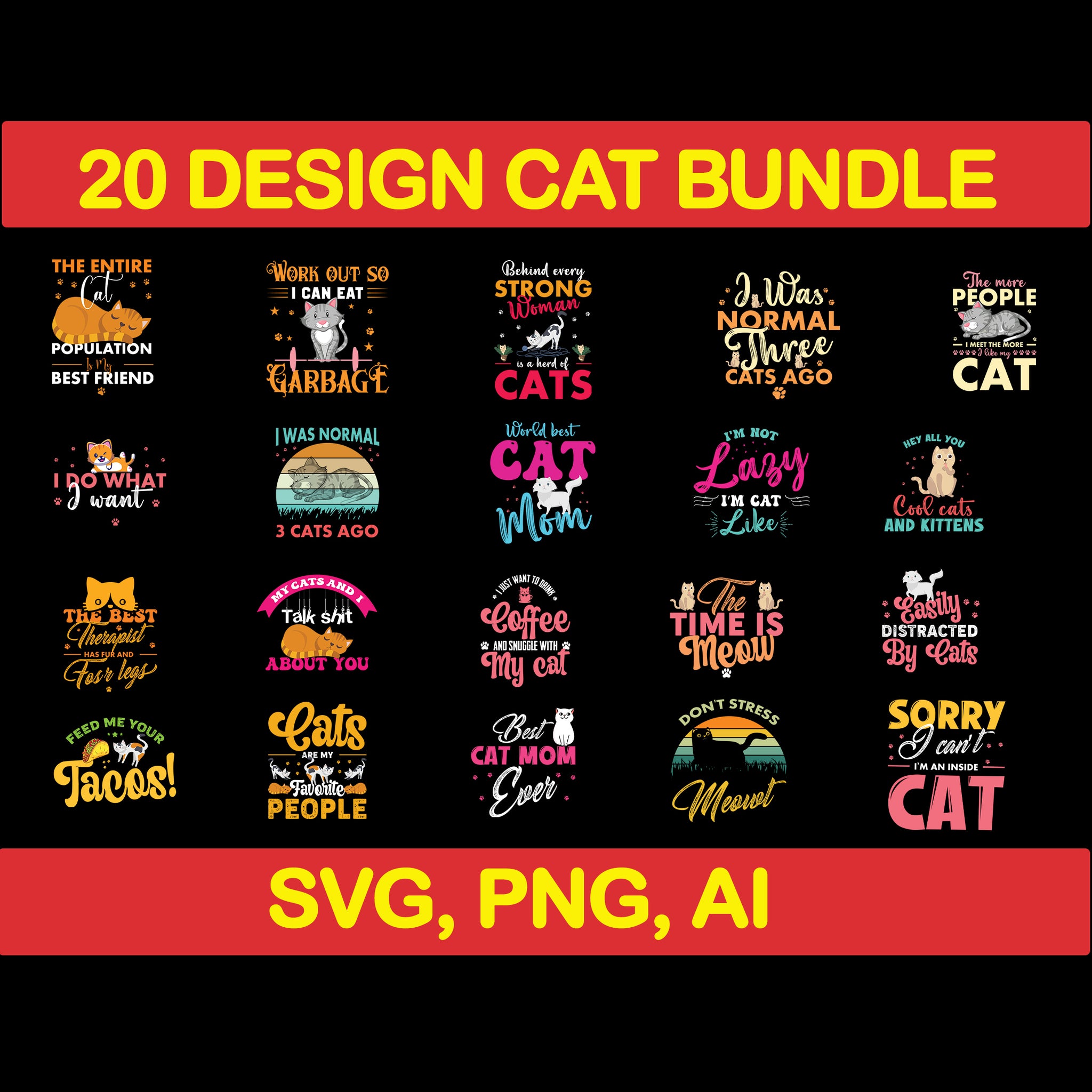 Cat Bundle SVG, Cat svg, kitty svg, Cute Cat SVG,cat head,cat face,mom mama cat svg, Funny Cats, Cat Silhouette, crazy cat love, Cat Design Png