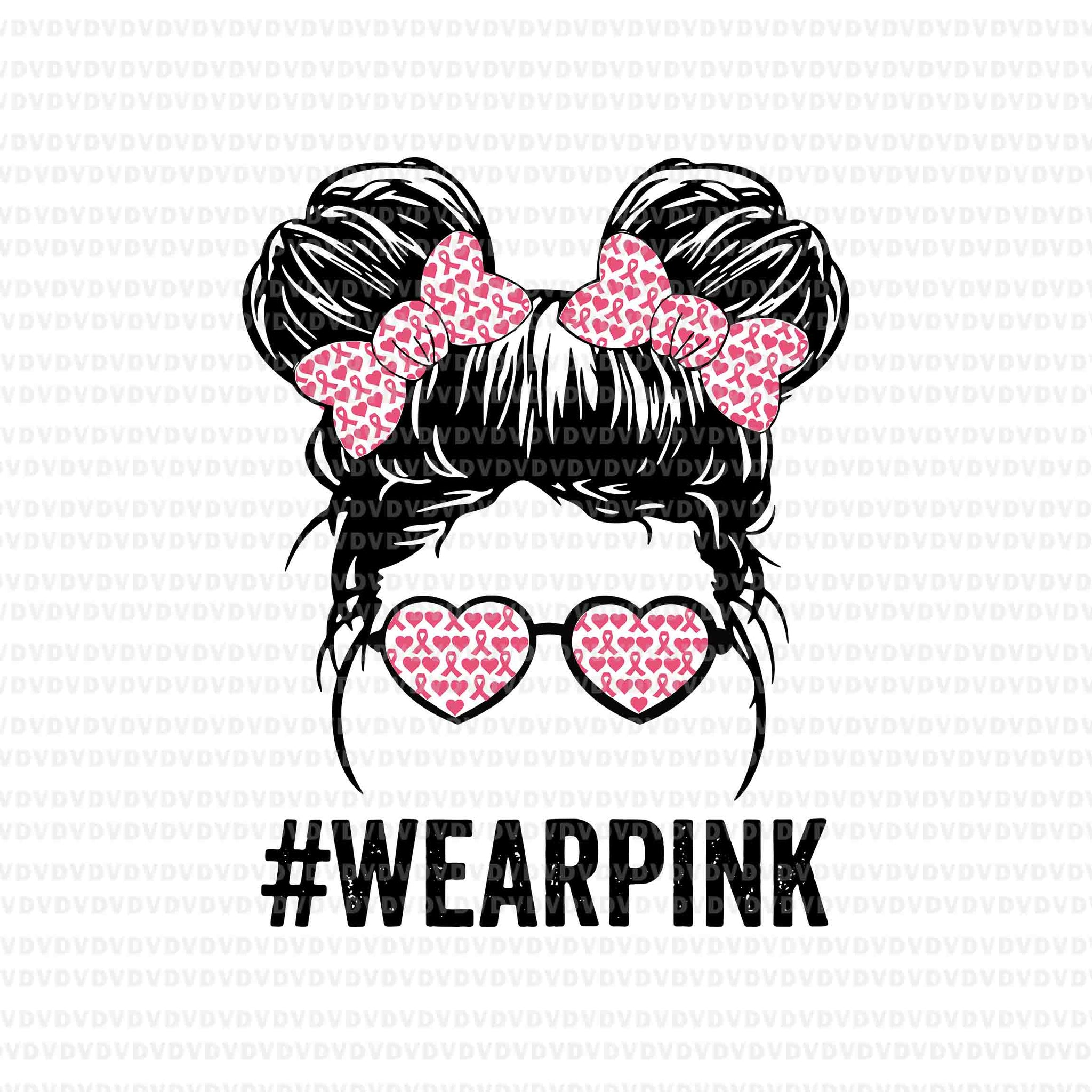 Messy Bun Glasses Wear Pink Leopard Pink Svg, Pink Ribbon Svg, Autumn Png, Breast Cancer Awareness Svg, Breast Cancer Svg