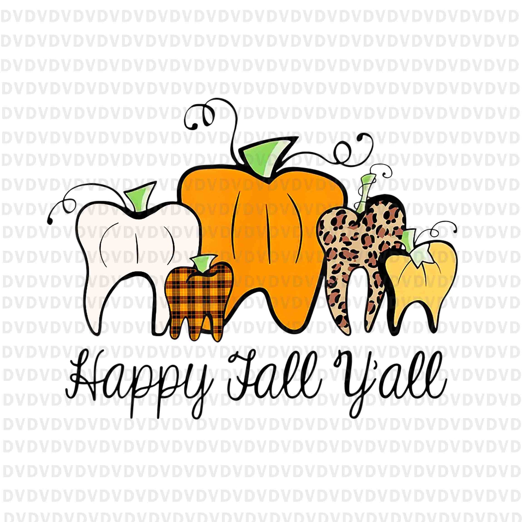 Happy Fall Y'all Pumpkin Tooth Leopard Halloween Png, Dentist Fall Png, Dental Halloween Png, Halloween Png