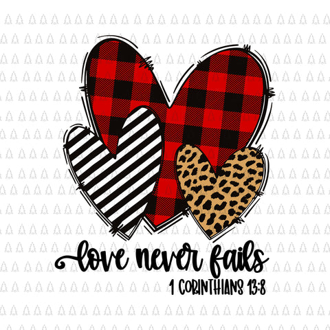Love Never Fails Svg, Happy Valentine's Day Three Leopard And Plaid Hearts Svg, Hearts Buffalo Plaid Svg, Valentine's Day Hearts Svg