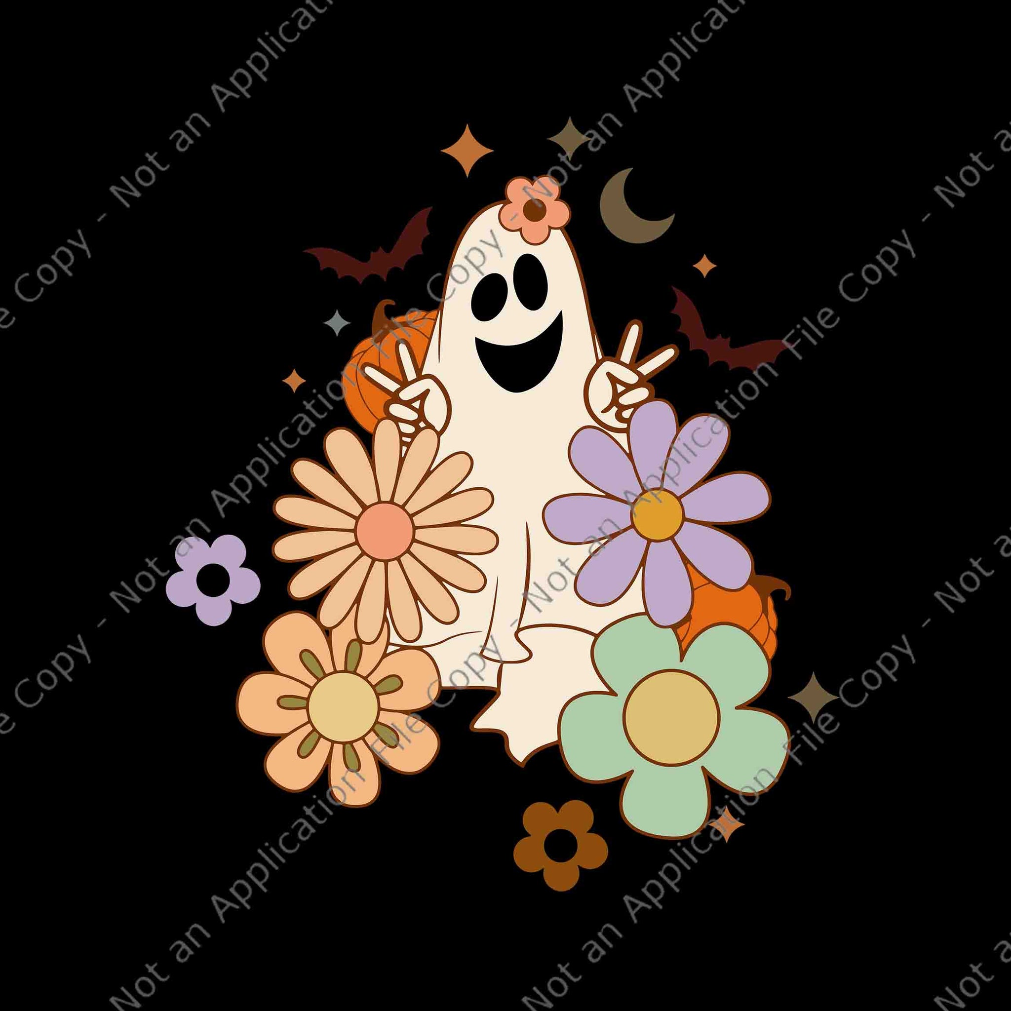 Gnoovy Halloween Colors Flower Ghost Sketch Svg, Gnoovy Halloween Svg, Ghost Svg, Halloween Svg