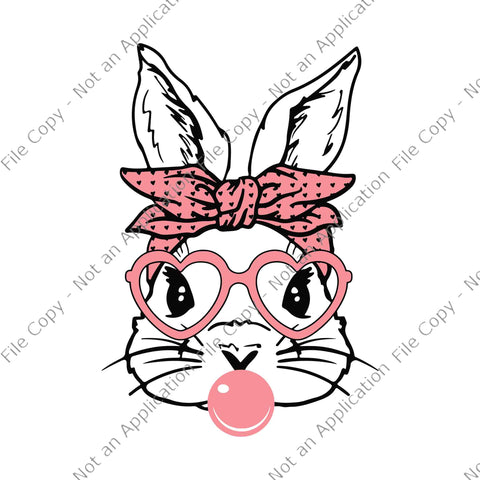 Cute Bunny With Bandana Heart Glasses Bubblegum Easter Day Svg, Bunny With Bandana Svg, Easter Day Svg, Bunny Svg