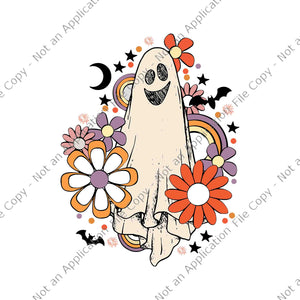 Retro Vintage Gnoovy Halloween Colors Flower Ghost Sketch Svg, Gnoovy Halloween Svg, Ghost Svg, Halloween Svg