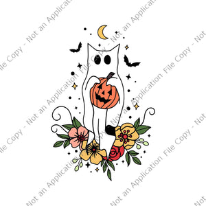 Halloween Ghost Cat Scary Pumpkin Floral Cat Lover Svg, Ghost Cat Scary Svg, Ghost Cat Halloween Svg, Cat Halloween Svg, Halloween Svg